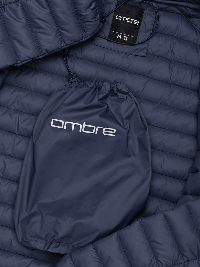 Men's quilted bagged jacket - navy blue V1 OM-JALP-0156