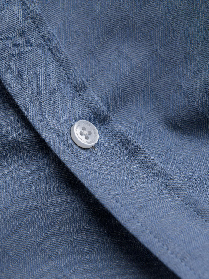 Men's SLIM FIT shirt in decorative fabric - blue V1 OM-SHCS-0175