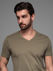BASIC men's classic cotton T-shirt with a crew neckline - dark olive V6 OM-TSBS-0145