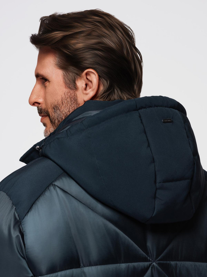 Men's quilted jacket with high zipped hood - black V1 OM-JAHP-0238
