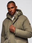 Men's faux leather jacket with ribbed bottom hem - black V2 OM-JAFL-0109