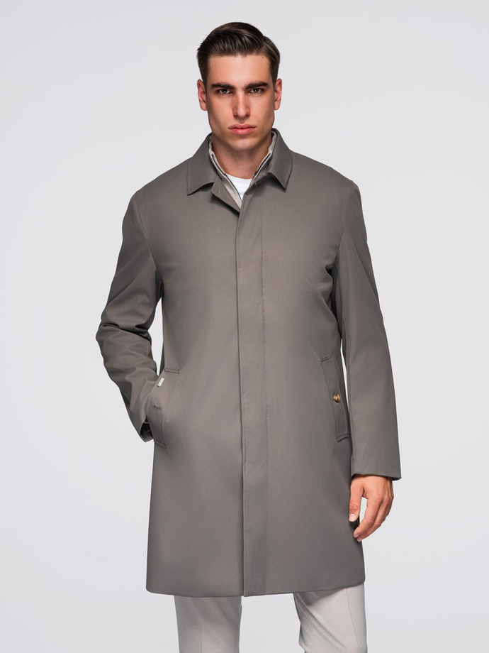 Men's insulated coat with hood and concealed zipper - black V1 OM-COWC-0110