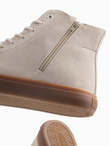 Buty męskie trampki za kostkę z gumową podeszwą – kremowe V1 OM-FOTH-0187 