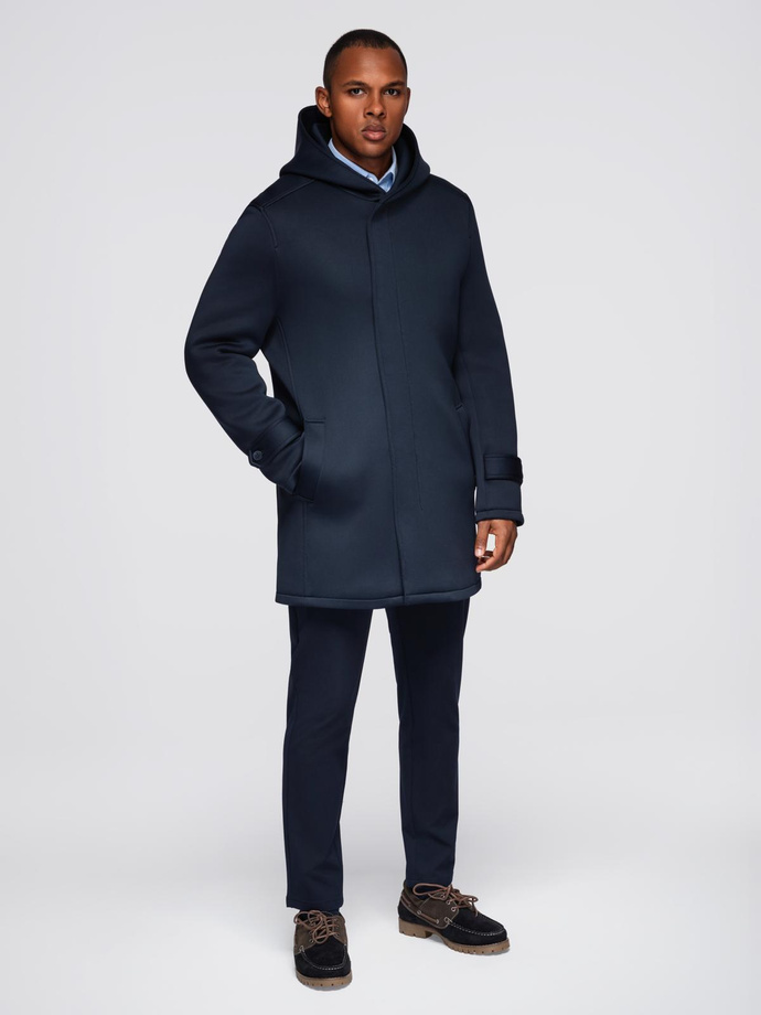Men's insulated coat with hood and concealed zipper - black V1 OM-COWC-0110