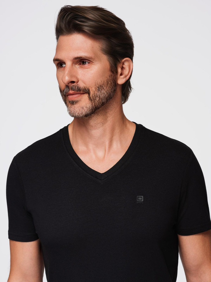 Men's V-NECK T-shirt with elastane - black V3 OM-TSCT-0106