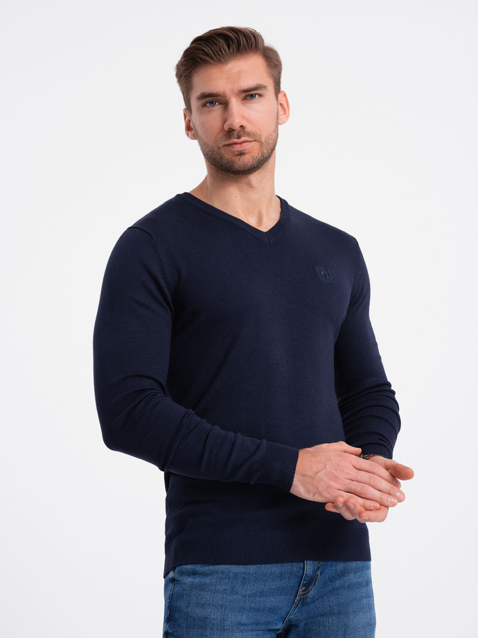 Elegant men's sweater with a v-neck - navy blue V22 OM-SWBS-0107