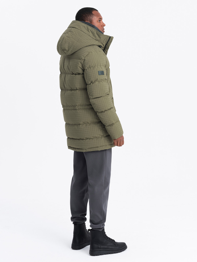 Outdoorowa długa męska kurtka parka  – oliwkowa V4 OM-JALJ-0201