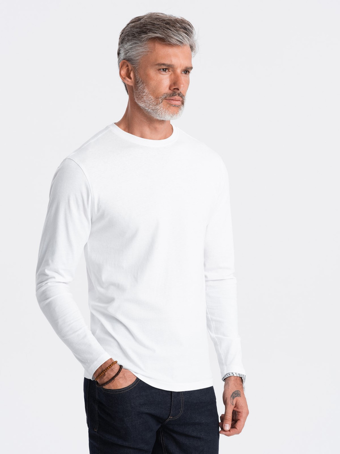 Longsleeve męski BASIC z okrągłym dekoltem - biały V4 OM-LSBL-0106