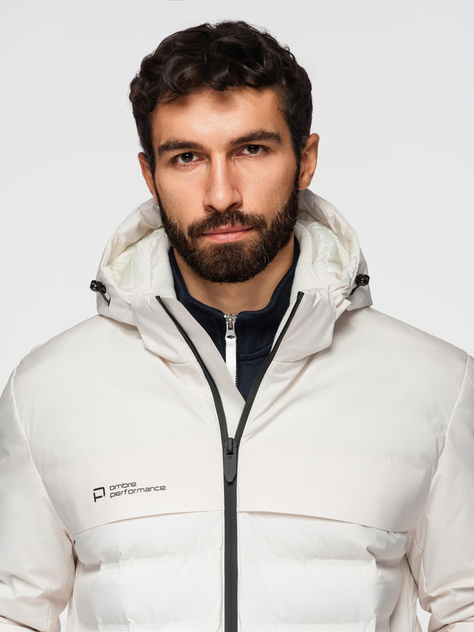 Men's winter jacket with detachable hood - cream V2 OM-JAHP-0150