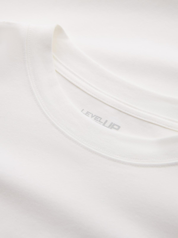 Męski bawełniany longsleeve LOOSE FIT z okrągłym dekoltem – kremowy V2 OM-LSBC-0129 
