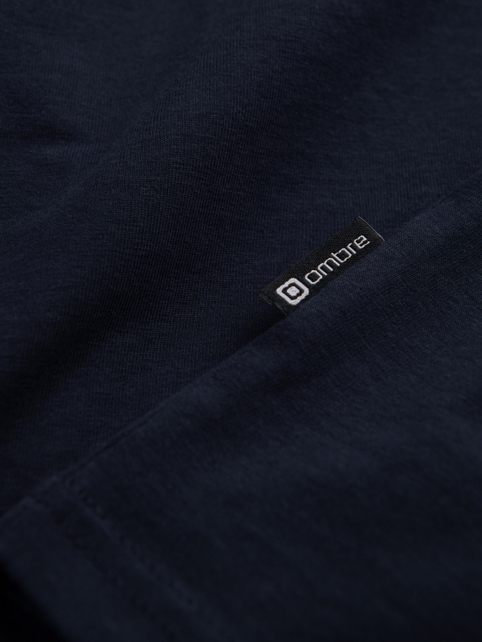 Longsleeve męski z elastanem sygnowany z dekoltem w serek - granatowy V2 OM-LSCL-0110