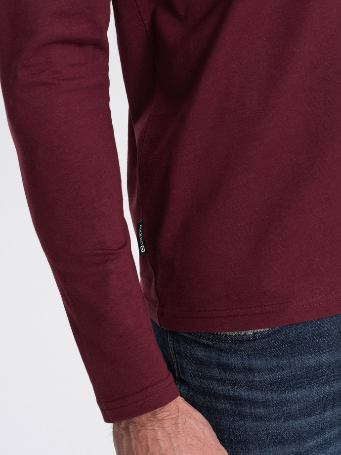 Męski longsleeve bez nadruku z dekoltem w serek - bordowy V8 OM-LSBL-0108