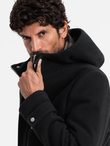 Men's long monochrome hooded coat - black V3 OM-COWC-22FW-005
