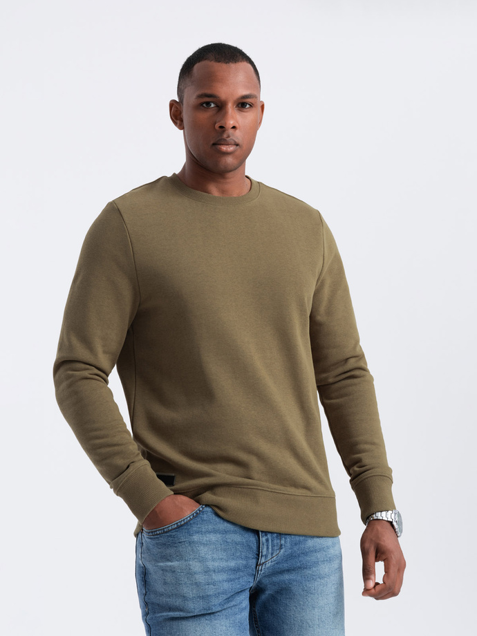 Męska nierozpinana dresowa bluza BASIC – oliwkowa V2 OM-SSBN-0159