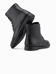 Męskie buty z ekoskóry z ocieplaną wysoką cholewką – czarne V1 OM-FOBO-0172 (BLACK)