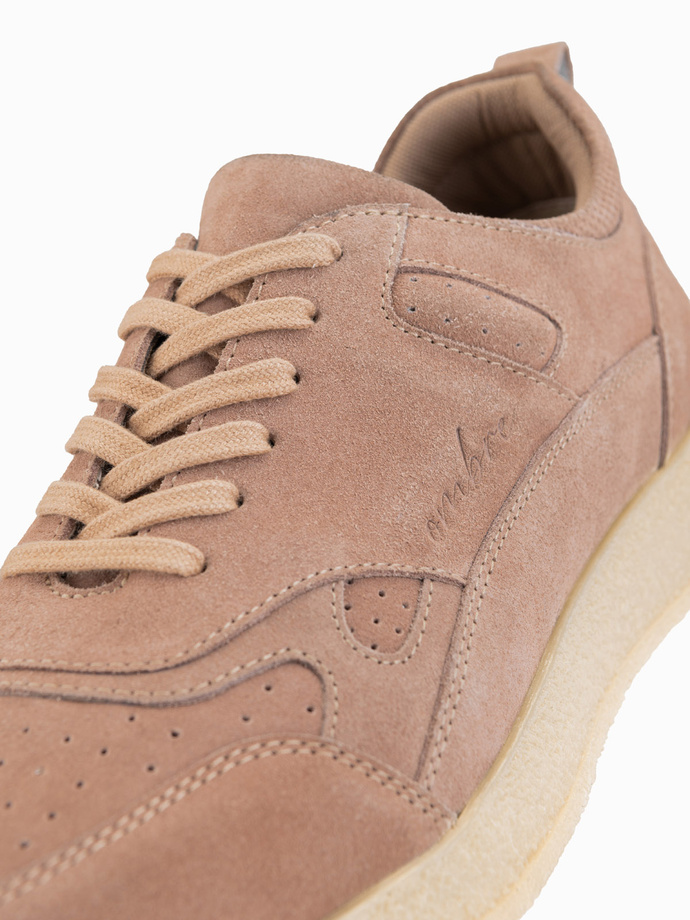Men's lightweight suede sports style sneakers - beige V3 OM-FOSL-0205