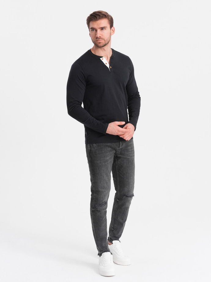 Men's longsleeve with buttons at the neckline - black V4 OM-LSCL-0107