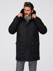 Elegant men's parka with cargo pockets and hood - black V1 OM-JAPJ-0287