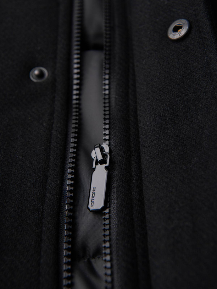 Men's insulated coat with hood and concealed zipper - black V1 OM-COWC-0110