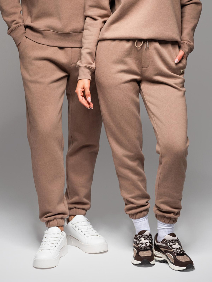 Klasyczne spodnie dresowe unisex ze ściągaczami – brązowe V16 OU-PSBC-0100