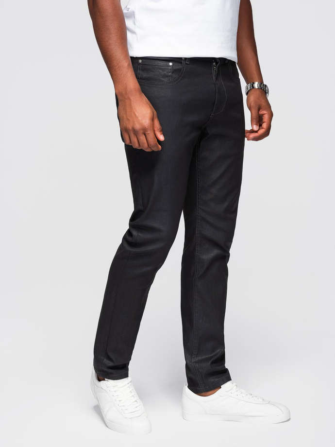 Men's waxed denim SLIM FIT pants - black V3 OM-PADP-0149