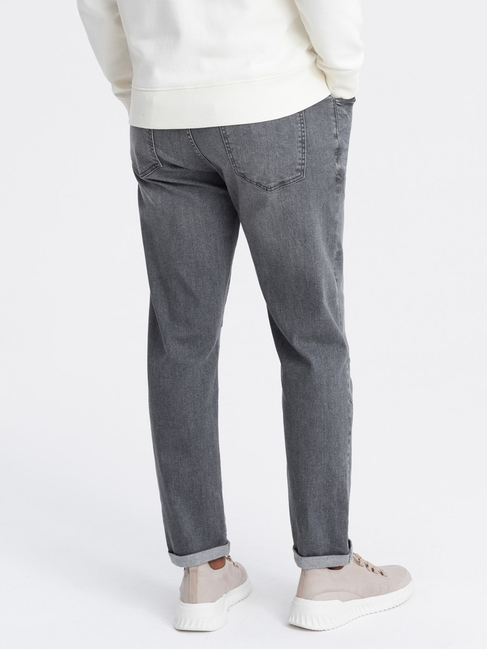 Męskie spodnie jeansowe TAPERED FIT z przeszyciami i podwiniętymi nogawkami – szare V2 OM-PADP-0161