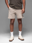 Men's short sweat shorts with wide stripes - beige V2 OM-SRSK-0182