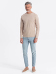 Męski longsleeve BASIC z okrągłym dekoltem - beżowy V8 OM-LSBL-0106