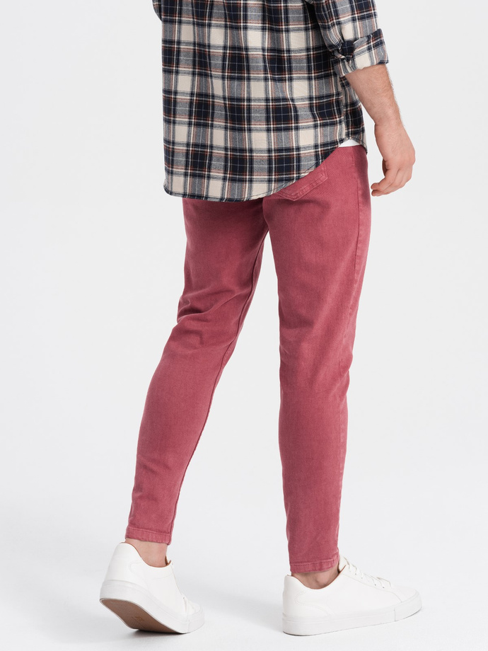 Spodnie męskie jeansowe o kroju SLIM FIT - czerwone V7 P1058
