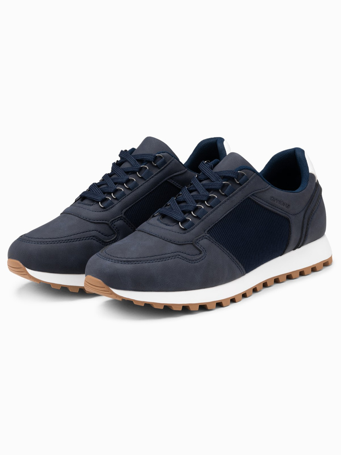 Patchwork shoes men's sneakers with combined materials - navy blue V6 OM-FOSL-0144