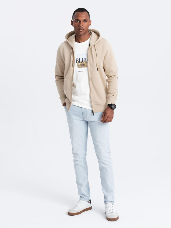Rozpinana męska bluza dresowa BASIC – beżowa V6 OM-SSBZ-0160