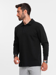 Bluza męska z kołnierzykiem polo ze strukturalnej dzianiny - czarna V8 OM-SSNZ-0149