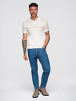 Men's soft knit polo shirt with contrasting stripes - cream V3 OM-POSS-0118
