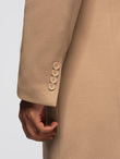 Men's coat with asymmetrical fastening and high collar - light brown V4 OM-COWC-0120