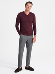 Elegant men's sweater with a v-neck - maroon V13 OM-SWBS-0107