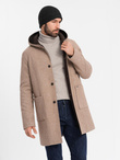 Melange long men's hooded coat - beige V2 OM-COWC-0122
