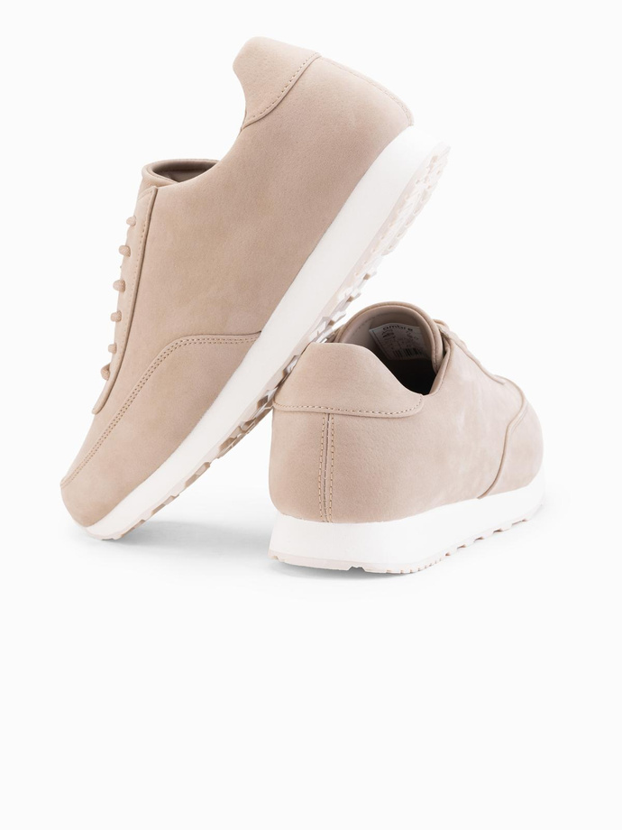 Sportowe męskie buty sneakersy z ekoskóry o zamszowym wykończeniu – piaskowe V4 OM-FOCS-0161