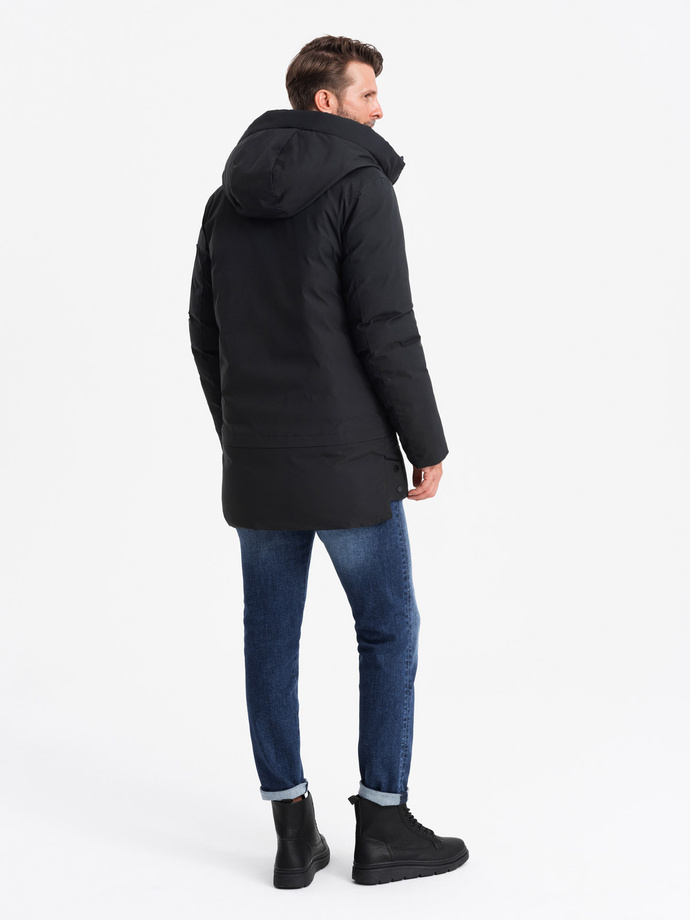 Długa sezonowa męska kurtka w stylu outdoorowym – czarna V1 OM-JALJ-0202