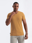 BASIC men's classic cotton T-shirt with a serape neckline - mustard melange V19 OM-TSBS-0145 