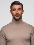 Men's knitted turtleneck with viscose - dark beige V3 OM-SWTN-0127