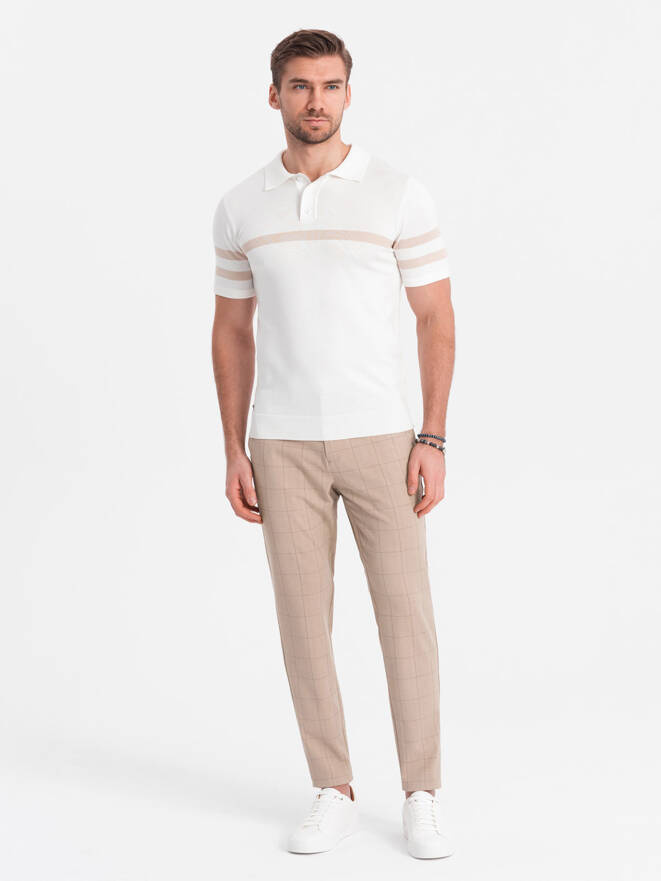 Men's classic cut pants in fine check - sand V2 OM-PACP-0187