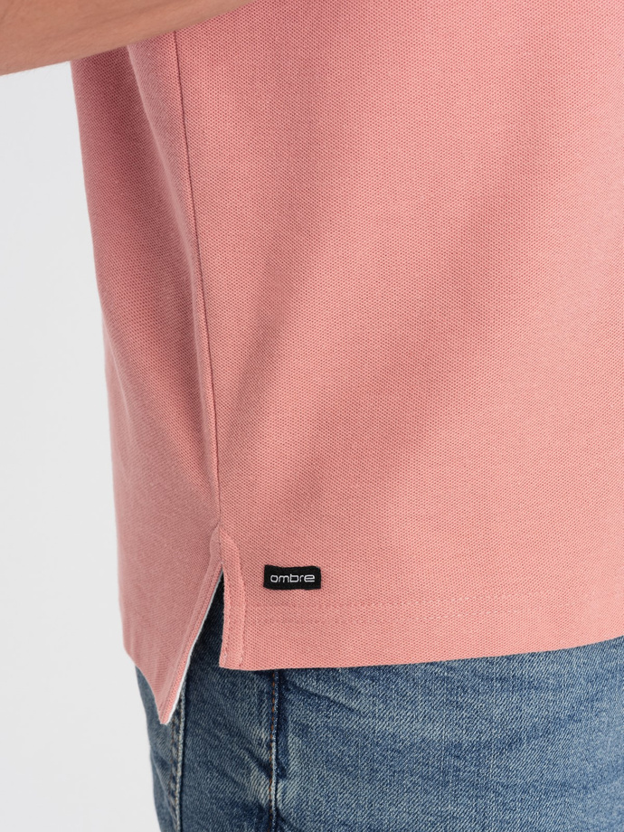 Men's collarless polo shirt - pink V7 OM-TSCT-0156