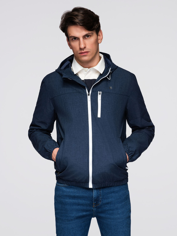 Men's lightweight sports jacket with fleece lining - navy blue V2 OM-JANP-0136