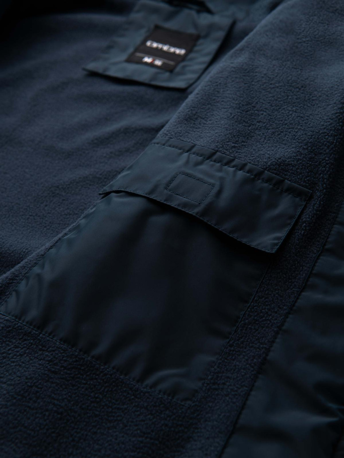 Lightweight colorful men's sports jacket with fleece - brown and navy blue V1 OM-JANP-0194