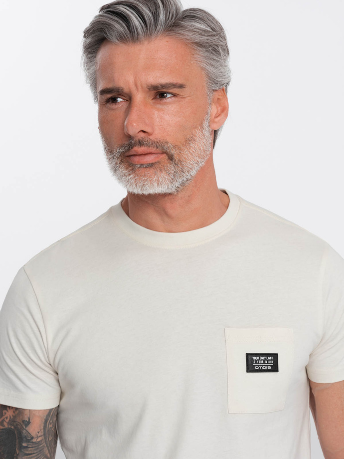 Men's casual t-shirt with patch pocket - cream V8 OM-TSCT-0109