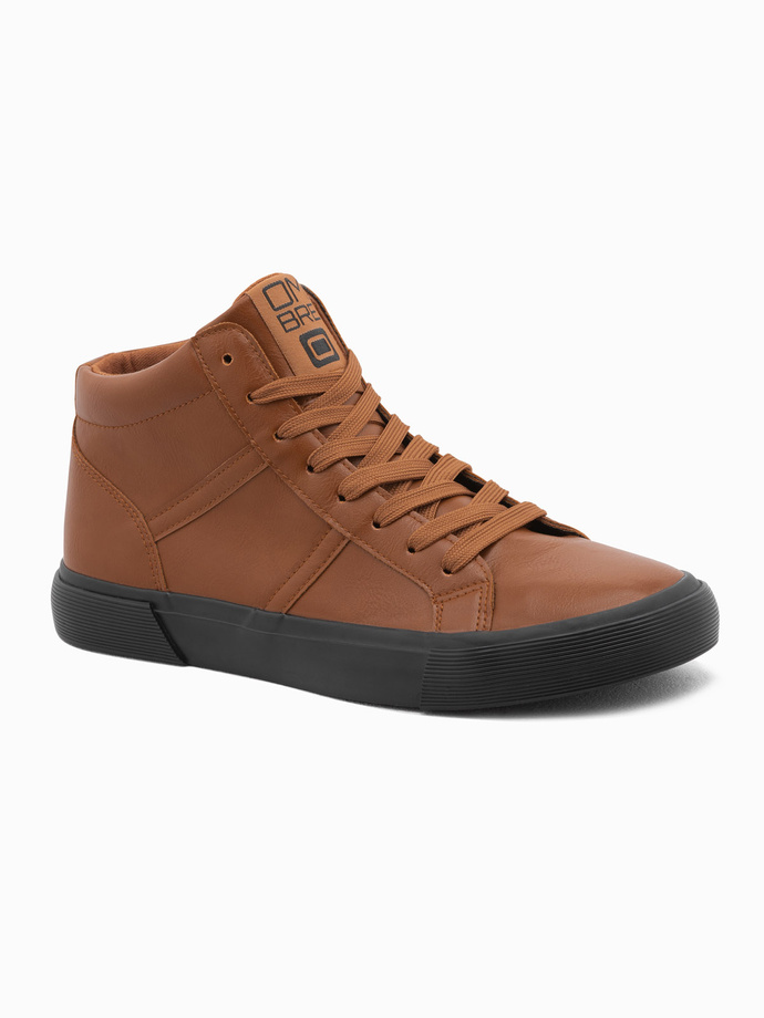 Buty męskie sneakersy za kostkę z kontrastową podeszwą - camel V5 OM-FOTH-0124