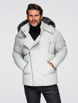 Men's quilted jacket with hooded ramonesque cut - light grey V4 OM-JAHP-0252