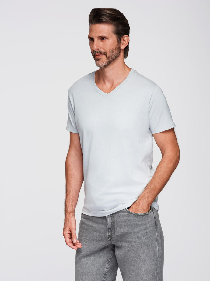 BASIC men's classic cotton tee-shirt with a crew neckline - light grey V23 OM-TSBS-0237