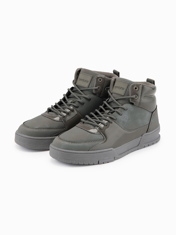 Wysokie buty męskie sneakersy z połyskującymi elementami – popielate V4 OM-FOSH-0178