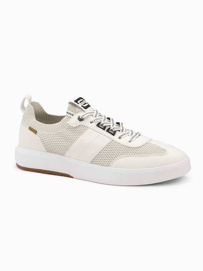 Wsuwane męskie sneakersy ze strukturalnego materiału – kremowe V1 OM-FOSL-0154